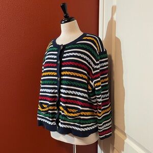 La Ligneโ x Target Womenโs Textured Knitted Striped Nautical Cardigan Sweater